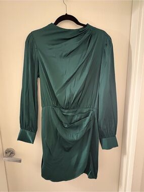 Abercrombie & Fitch Green Satin Long-Sleeve Dress